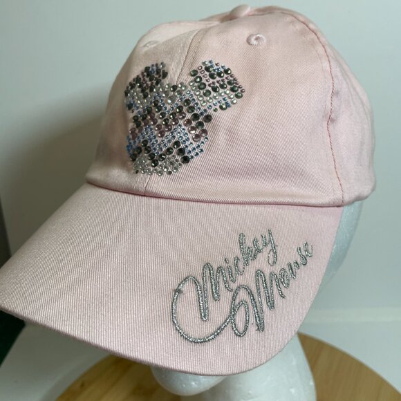 Disney Parks Pink Mickey Mouse Rhinestone Adjustable Hat Embroidery Strapback - Picture 5 of 8